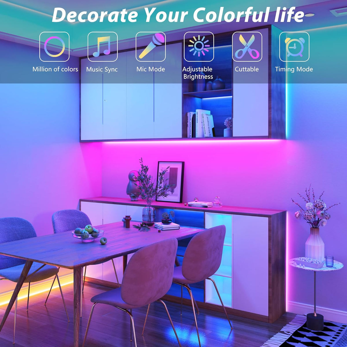 200ft RGB LED Strip Lights – 2 × 100ft Rolls, Music Sync, Color Changing, Remote & App Control